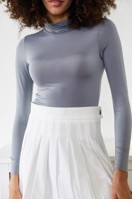 Gri Balıkçı Yaka Çıtçıtlı Örme Body 2KXK2-45667-03 - 5