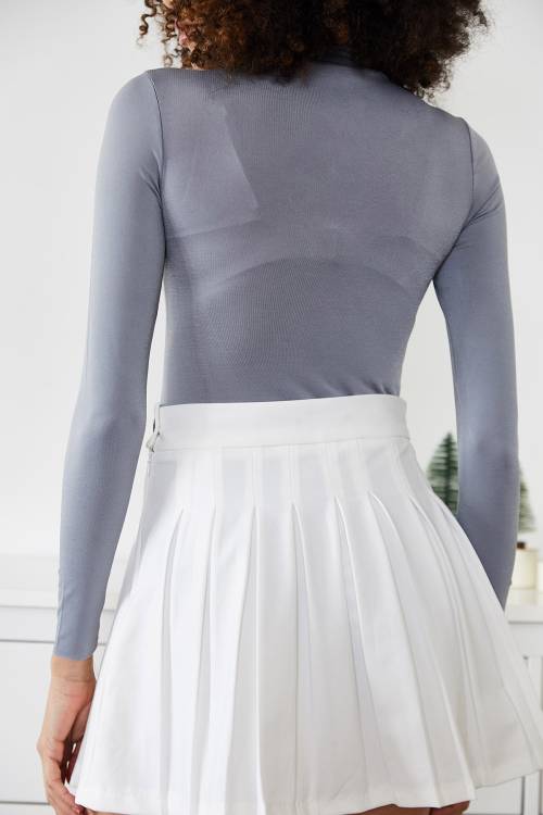 Gri Balıkçı Yaka Çıtçıtlı Örme Body 2KXK2-45667-03 - 6