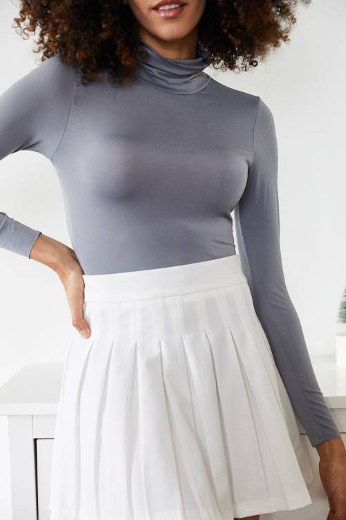 Gri Balıkçı Yaka Çıtçıtlı Örme Body 2KXK2-45667-03 - 7