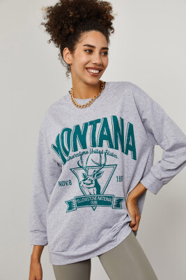Gri Baskılı Detaylı Kapüşonlü Sweatshirt 3YXK8-47143-03 - 2