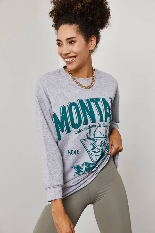 Gri Baskılı Detaylı Kapüşonlü Sweatshirt 3YXK8-47143-03 - 5