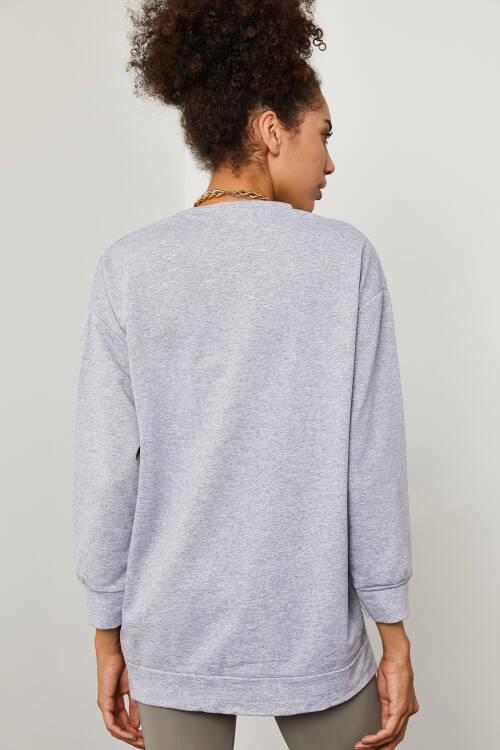 Gri Baskılı Detaylı Kapüşonlü Sweatshirt 3YXK8-47143-03 - 6