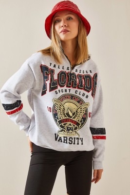 Gri Baskılı & Fermuarlı Sweatshirt 4KXK8-47769-03 - 2