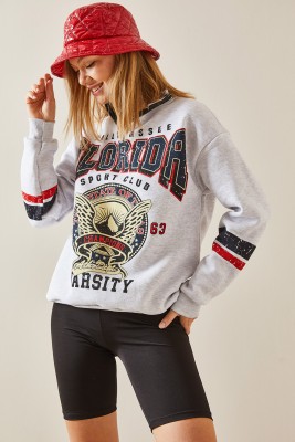Gri Baskılı & Fermuarlı Sweatshirt 4KXK8-47769-03 - 3