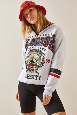Gri Baskılı & Fermuarlı Sweatshirt 4KXK8-47769-03 - 4