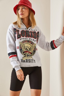 Gri Baskılı & Fermuarlı Sweatshirt 4KXK8-47769-03 - 7