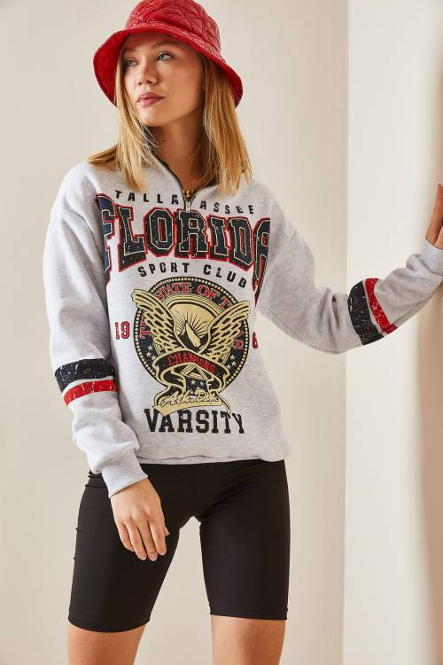 Gri Baskılı & Fermuarlı Sweatshirt 4KXK8-47769-03 - 7