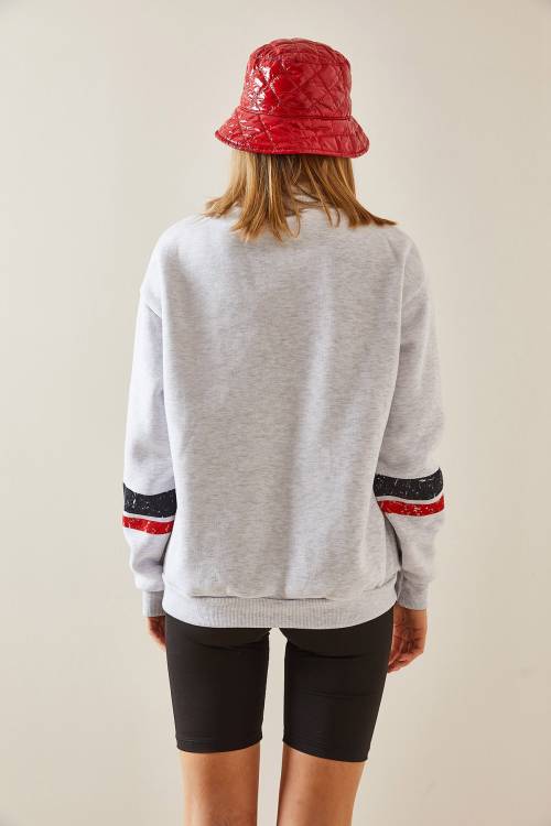 Gri Baskılı & Fermuarlı Sweatshirt 4KXK8-47769-03 - 8