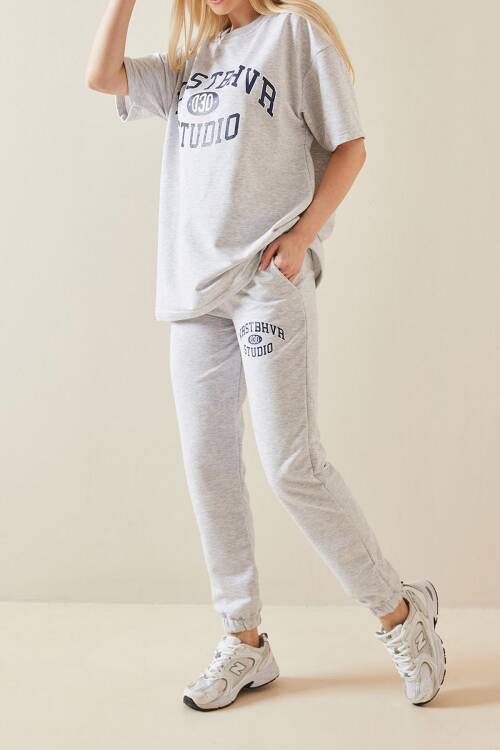 Gri Baskılı Oversize Eşofman Takımı 5YXK8-48086-03 - 1