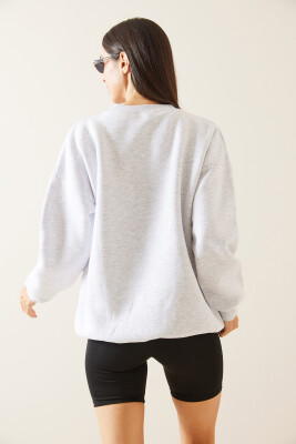 Gri Bisiklet Yaka Nakışlı Sweatshirt 5KXK8-48981-03 - 6
