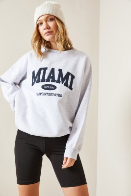 Gri Bisiklet Yaka & Şardonlu Oversize Sweatshirt 4KXK8-47718-03 - 4