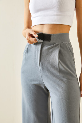 Gri Çift Cepli Cırtlı Bol Paça Scuba Pantolon 5YXK5-48457-03 - 7