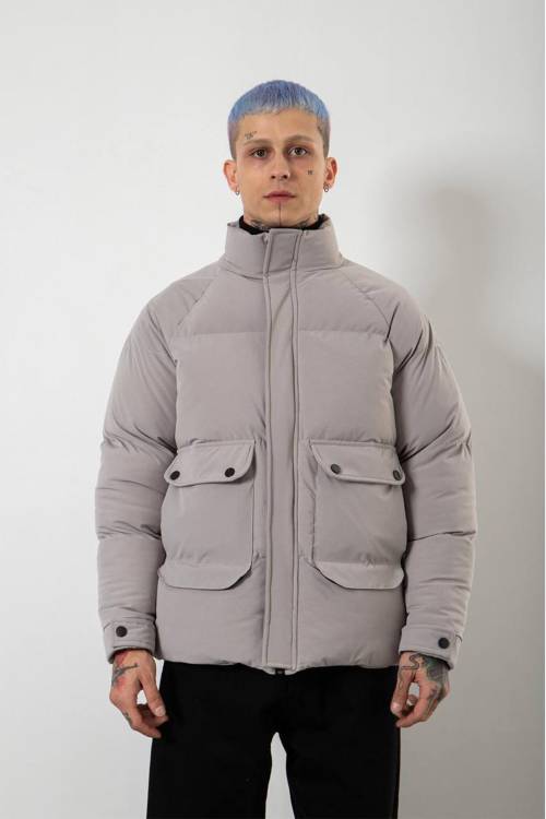XHAN - Gri Çift Cepli Oversize Şişme Mont 3KXE4-46520-03