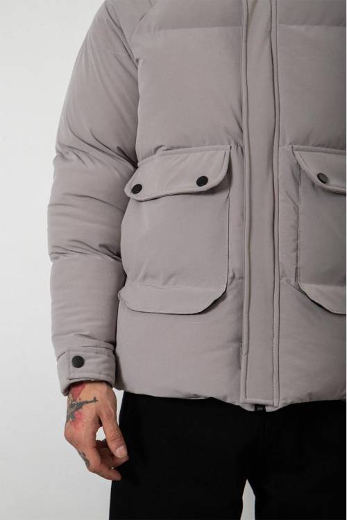 Gri Çift Cepli Oversize Şişme Mont 3KXE4-46520-03 - 2