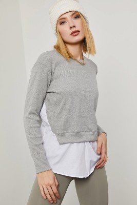 Gri Eteği Dokuma Sweatshirt 2KXK2-45807-03 - XHAN