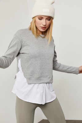 Gri Eteği Dokuma Sweatshirt 2KXK2-45807-03 - 2