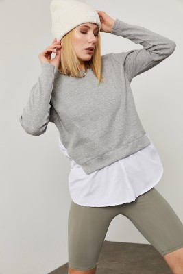 Gri Eteği Dokuma Sweatshirt 2KXK2-45807-03 - 3