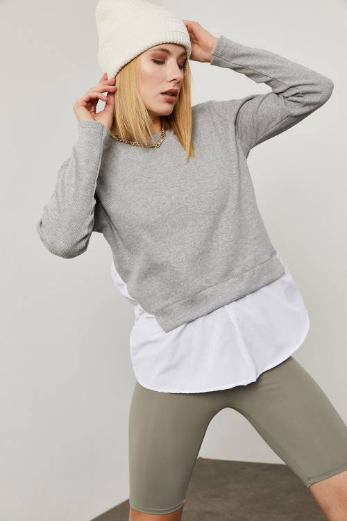 Gri Eteği Dokuma Sweatshirt 2KXK2-45807-03 - 3