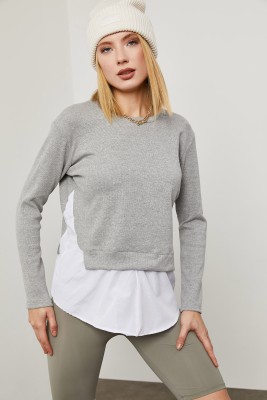 Gri Eteği Dokuma Sweatshirt 2KXK2-45807-03 - 4