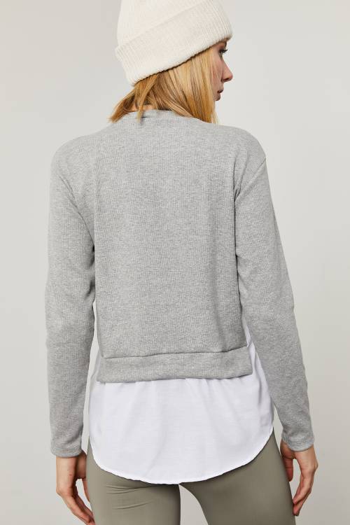 Gri Eteği Dokuma Sweatshirt 2KXK2-45807-03 - 6