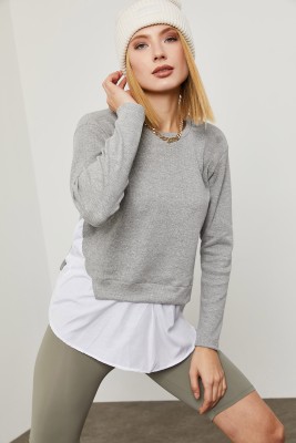 Gri Eteği Dokuma Sweatshirt 2KXK2-45807-03 - 7