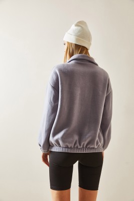 Gri Fermuarlı Dik Yaka Polar Sweatshirt 4KXK8-47854-03 - 7