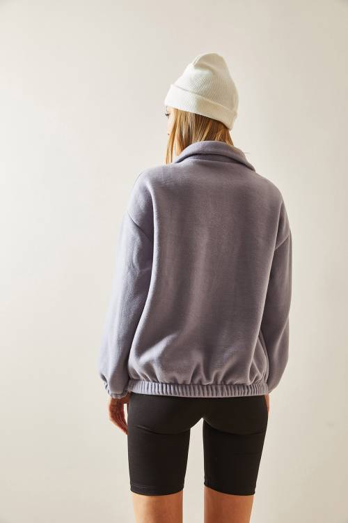 Gri Fermuarlı Dik Yaka Polar Sweatshirt 4KXK8-47854-03 - 7