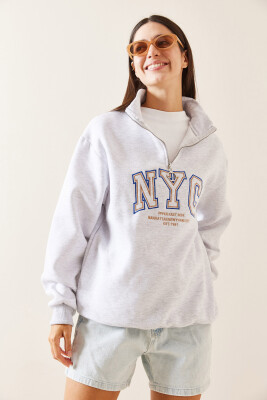Gri Fermuarlı Dik Yaka Sweatshirt 5YXK8-48908-03 - 4