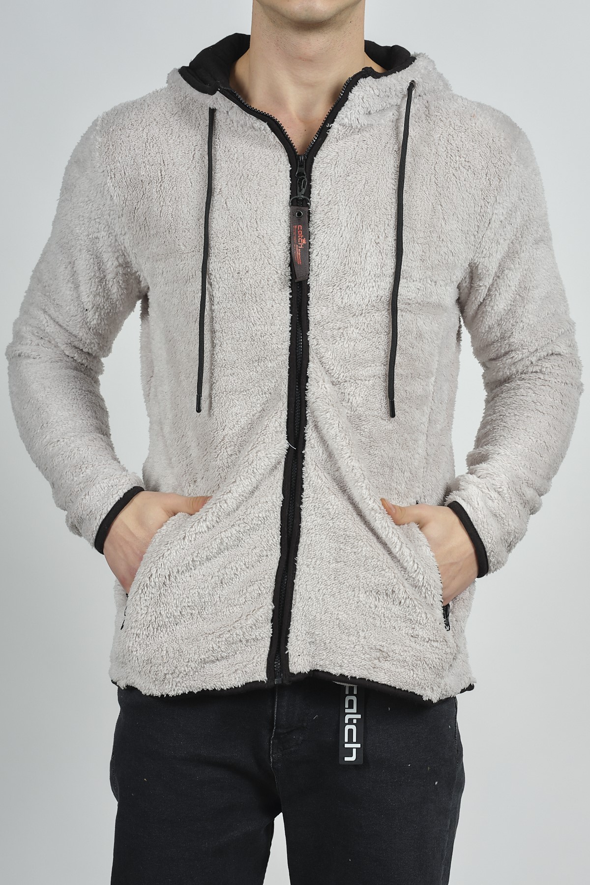 Gri Fermuarlı Kapüşonlu Peluş Sweat 1KXE8-44271-03 