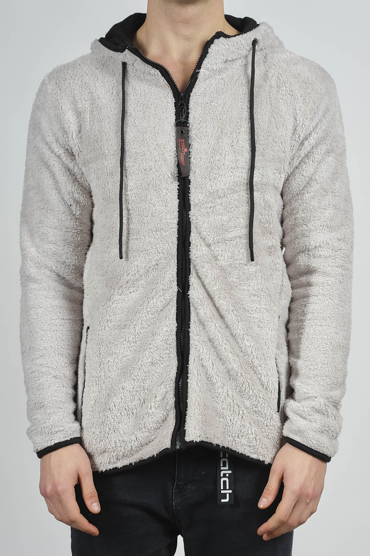 Gri Fermuarlı Kapüşonlu Peluş Sweat 1KXE8-44271-03 - 2