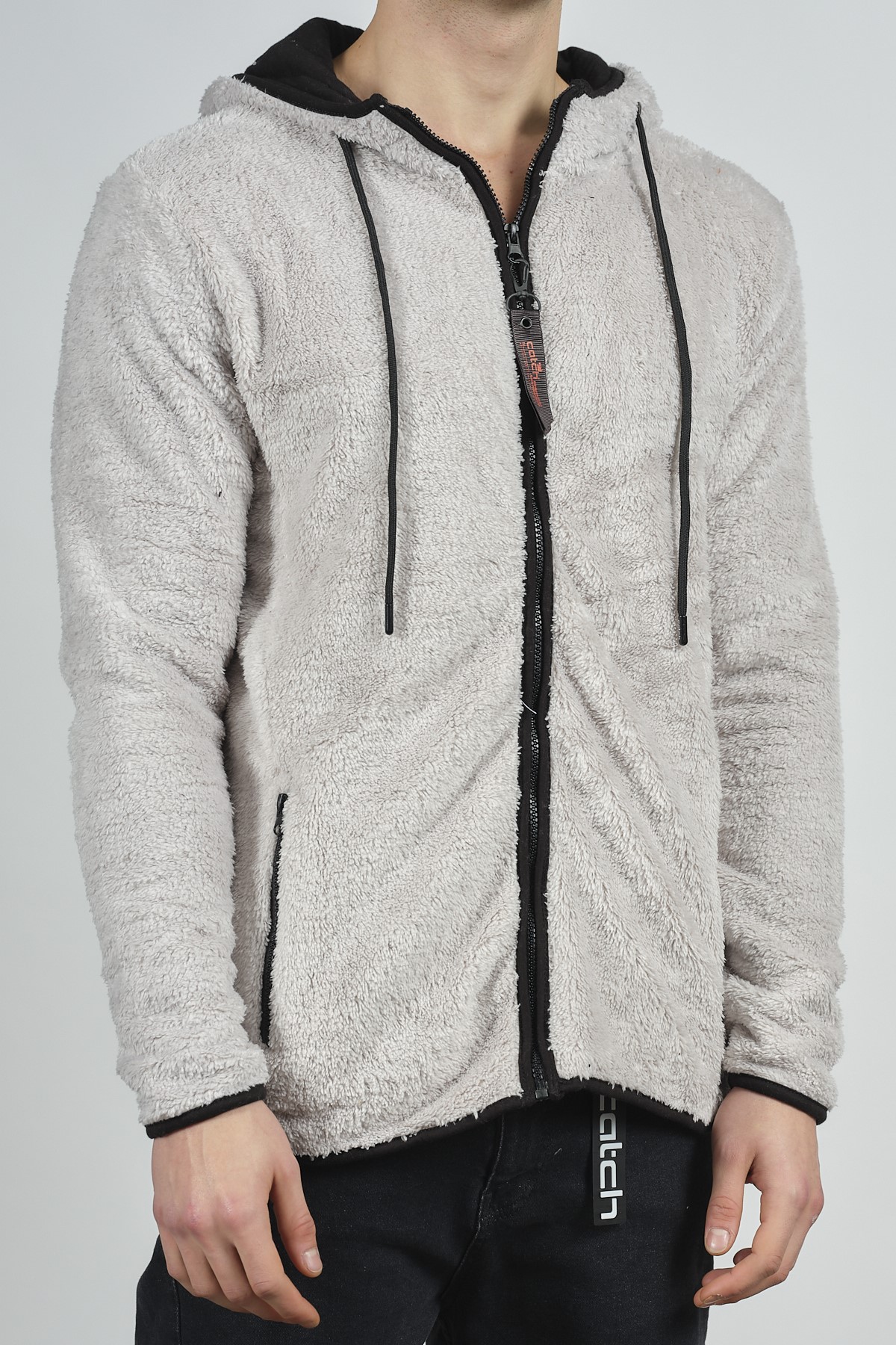 Gri Fermuarlı Kapüşonlu Peluş Sweat 1KXE8-44271-03 - 4