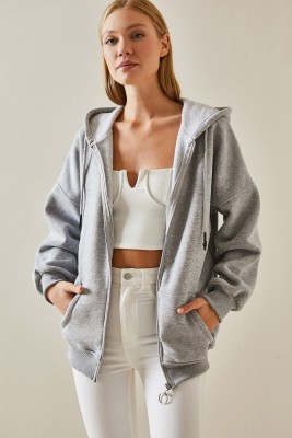 Gri Fermuarlı Kapüşonlü Sweatshirt 4KXK8-47606-03 - 5