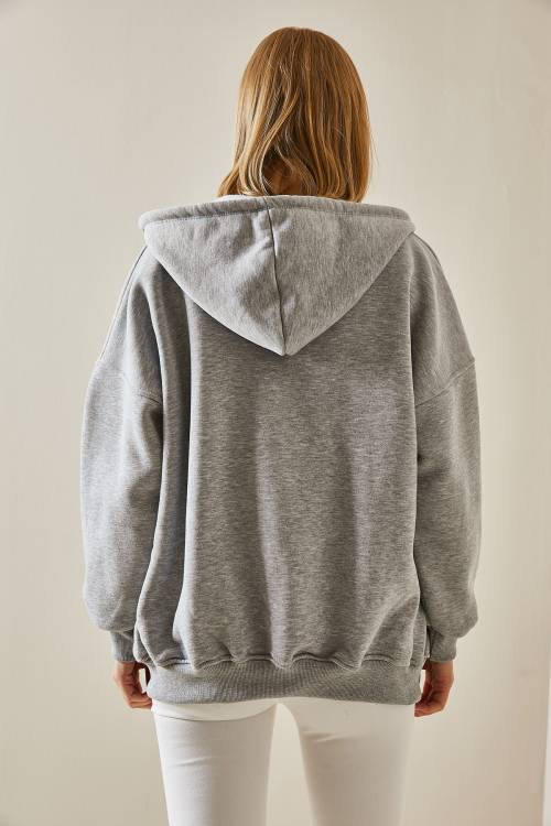 Gri Fermuarlı Kapüşonlü Sweatshirt 4KXK8-47606-03 - 7
