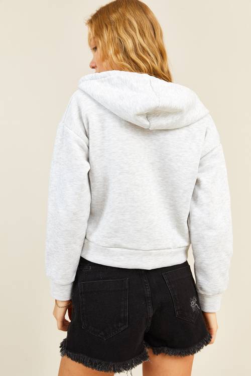 Gri Fermuarlı & Kapüşonlü Sweatshirt Hırka 3KXK8-46547-03 - 6