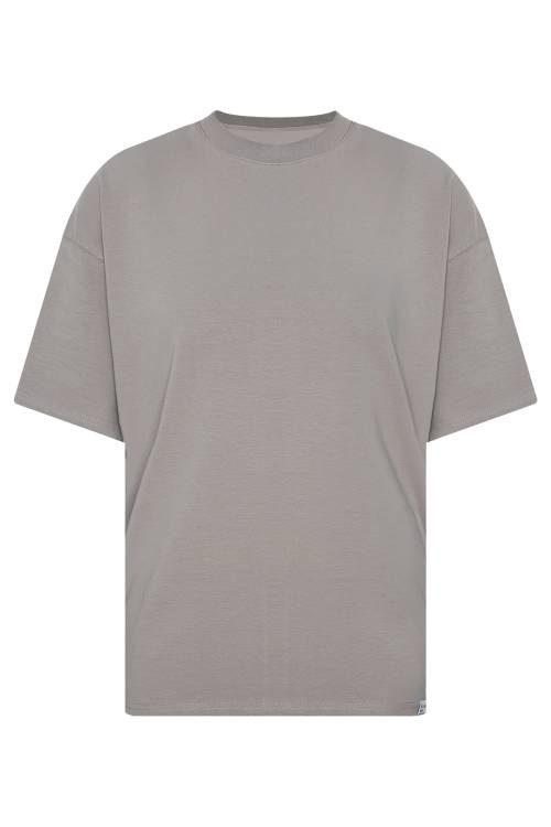 XHAN - Gri Kalın Ribanalı Oversize T-Shirt 2YXE2-45947-03
