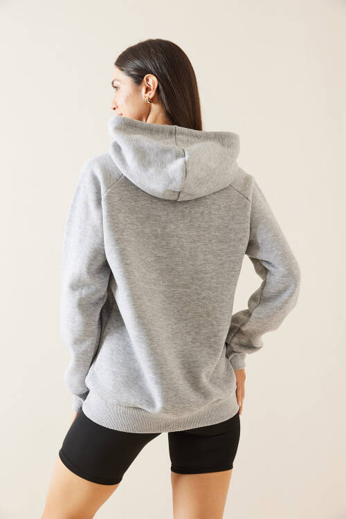 Gri Kapüşonlu Nakışlı Sweatshirt 5KXK8-48985-03 - 7
