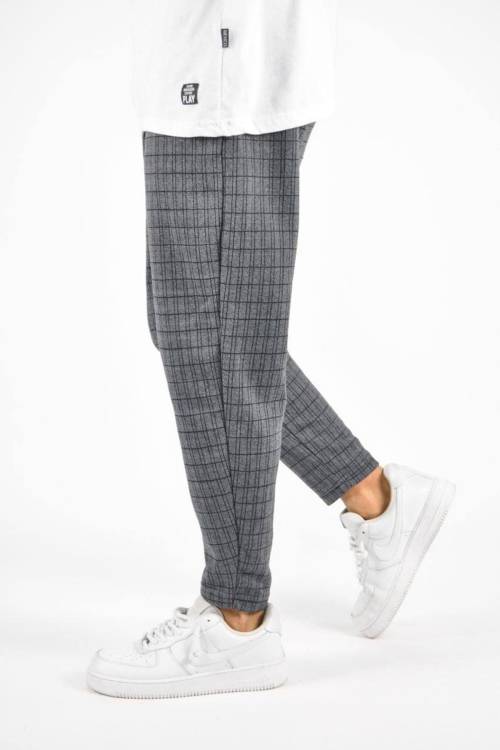 Gri Kare Desen Relaxed Pantolon 3YXE5-46971-03 - 3