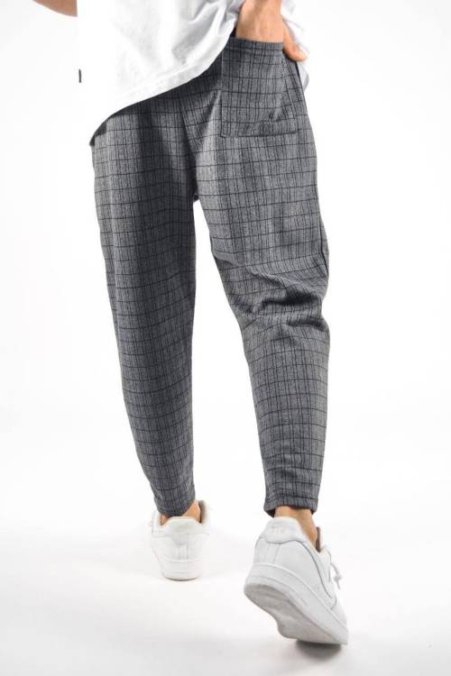 Gri Kare Desen Relaxed Pantolon 3YXE5-46971-03 - 4