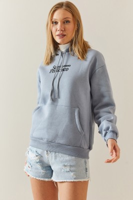 XHAN - Gri Melanj Şardonlu & Kapüşonlü Sweatshirt 4KXK8-47834-32