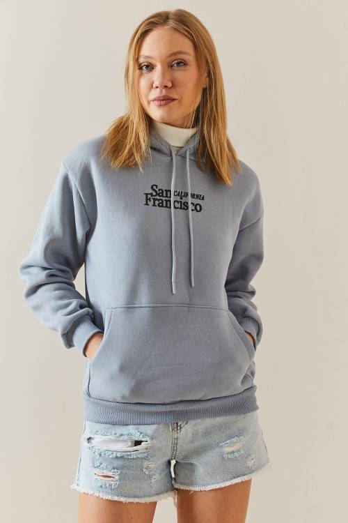 Gri Melanj Şardonlu & Kapüşonlü Sweatshirt 4KXK8-47834-32 - 4