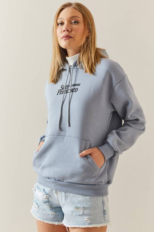 Gri Melanj Şardonlu & Kapüşonlü Sweatshirt 4KXK8-47834-32 - 5