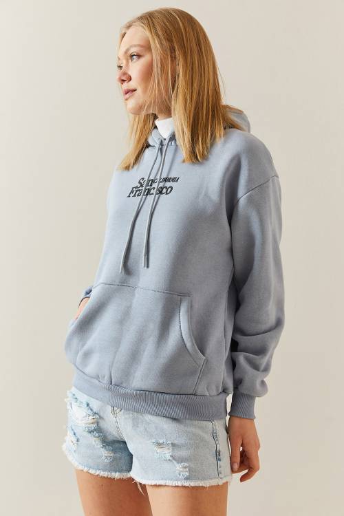 Gri Melanj Şardonlu & Kapüşonlü Sweatshirt 4KXK8-47834-32 - 6