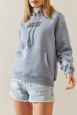 Gri Melanj Şardonlu & Kapüşonlü Sweatshirt 4KXK8-47834-32 