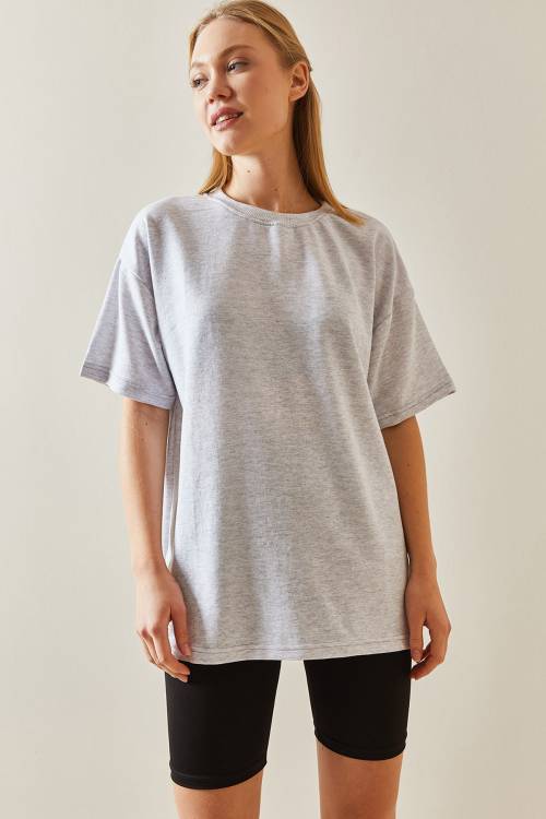 Gri Oversize Basic Tişört 3YXK1-47087-03 - 2