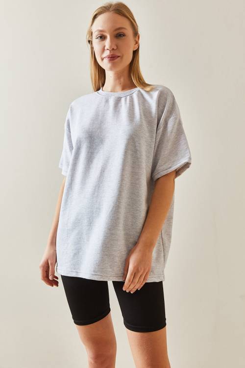 Gri Oversize Basic Tişört 3YXK1-47087-03 - 3