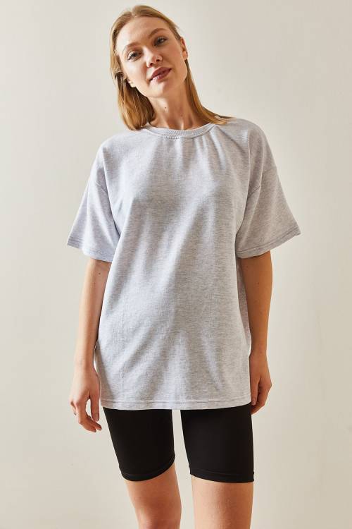 Gri Oversize Basic Tişört 3YXK1-47087-03 - 4