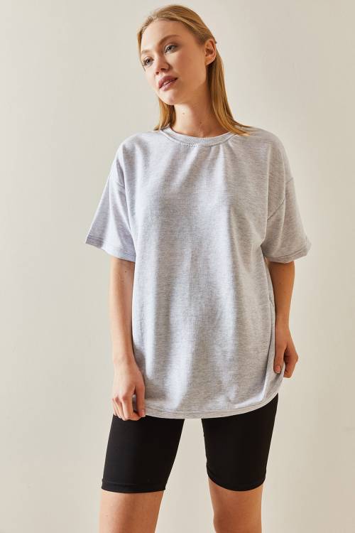 Gri Oversize Basic Tişört 3YXK1-47087-03 - 5