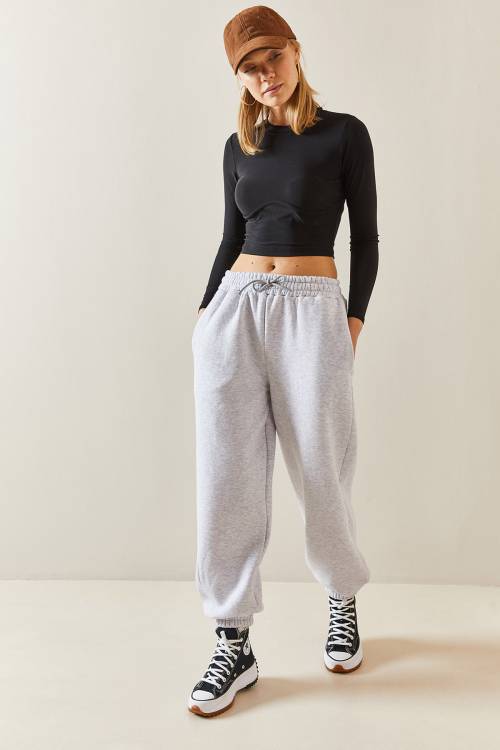 Gri Oversize Şardonlu Jogger Eşofman Altı 4KXK8-47762-03 - 2