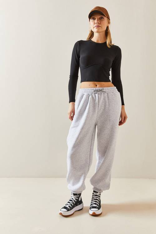 Gri Oversize Şardonlu Jogger Eşofman Altı 4KXK8-47762-03 - 8