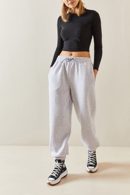 Gri Oversize Şardonlu Jogger Eşofman Altı 4KXK8-47762-03 